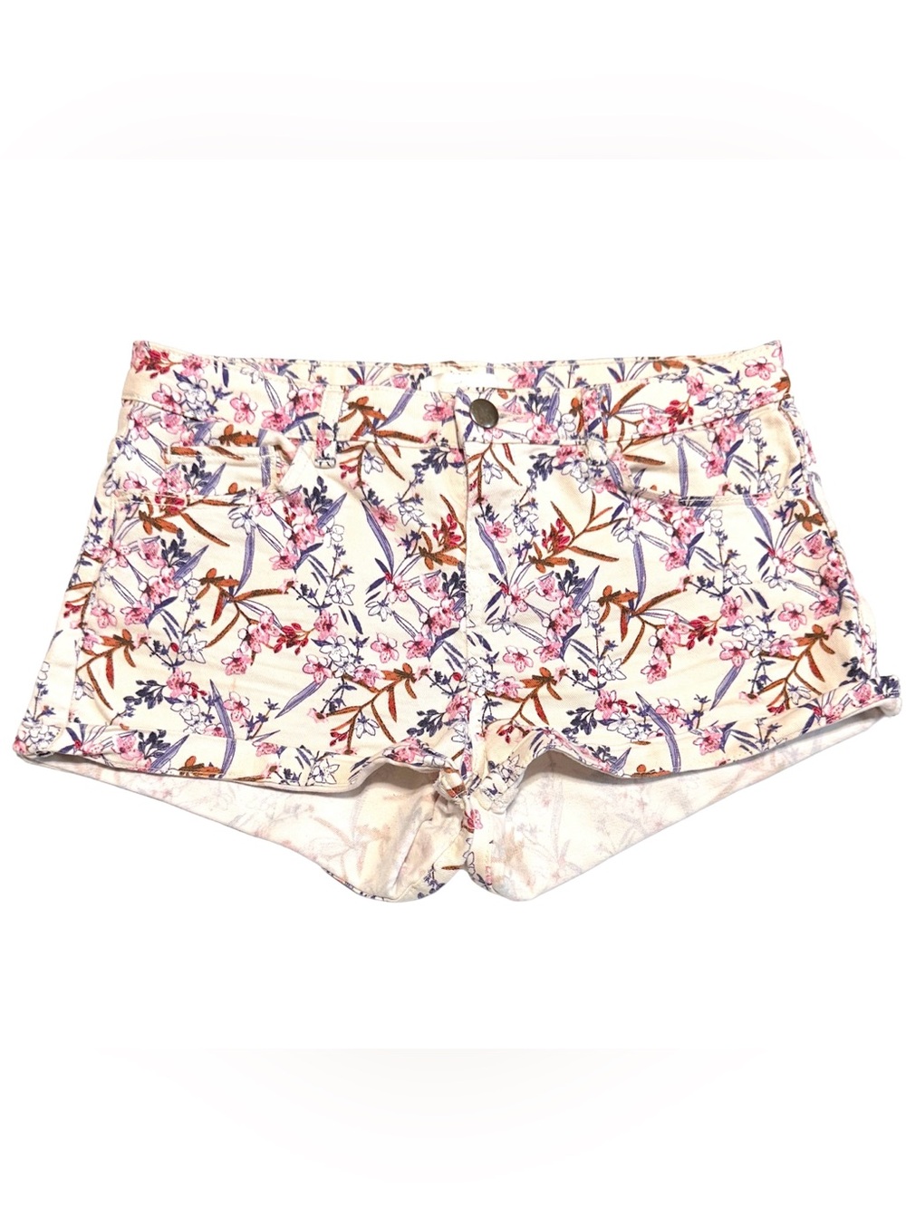 H&M Floral Denim Low Rise Mini Shorts Size 4 Y2K Botanical